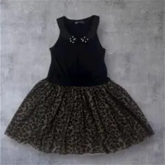 【美品】Y2K ブラック×レオパード切替ワンピース ビジュー グランジ