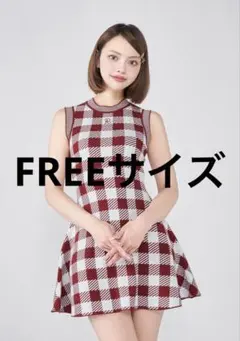 ダーリッチ DRロゴギンガムニットミニワンピース 赤