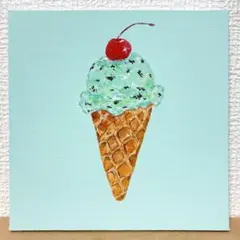 アクリル画 チョコミント アイスクリーム