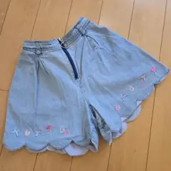 メゾピアノ デニム裾刺繍スカラップ　ショートパンツ130㎝