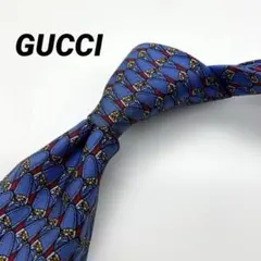 GUCCI 総柄 ネクタイ ブルー 青 グッチ イタリア製のサムネイル