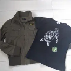 2点ブルゾンジャンパーデザイン カーキ色M