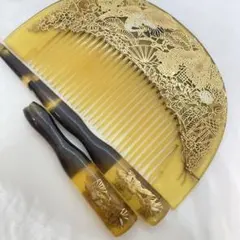 桐041516 昭和　アンティーク　 金芝　鶴　菊　樹脂　櫛笄　かんざし　簪