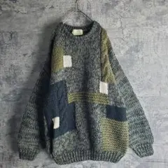 【ヴィンテージ】古着 ニット セーター アースカラー 緑 黒 グレー レトロ