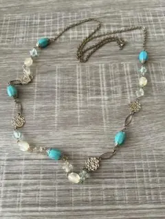 ターコイズビーズ フラワーモチーフ ネックレス