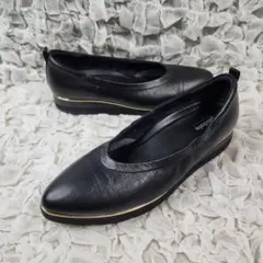 【美品/23cm】アシックスウォーキング ペダラ レザーパンプス 2E 黒のサムネイル