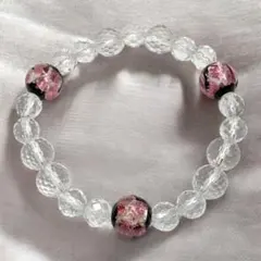 ホタルガラス 水晶 ブレスレット 約8〜11mm 内径約16cm ピンク