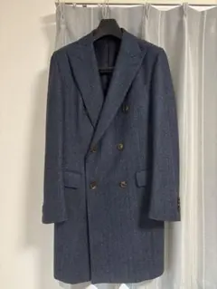 ダークブルー ダブルブレスト チェスターコート