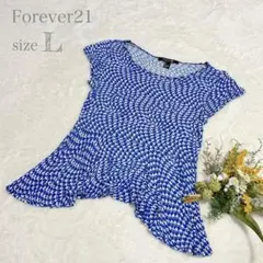 【Forever21】ミニワンピース チュニック 千鳥柄 半袖 ブルー L