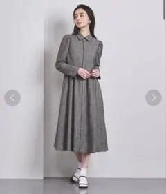 美品 ネセセア ネップツイード ロングコート 丸襟 飾りボタン ウール 