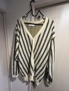 INHERITストライプ Vネック カーディガン　ベイクルーズ