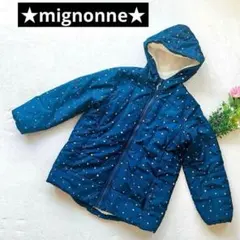 【★mignonne★】140㎝　中綿アウター内ボア　男女兼用　ネイビー　星総柄