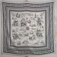 カシミア70%シルク30% ストール 130×130 古地図 帆船 ペイズリーのサムネイル