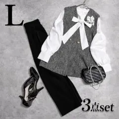 セレモニー3点セット ツイードジレ Lママスーツ卒園卒業 入学入園 a0330