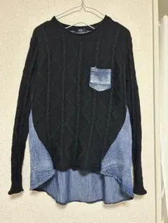 B.B.B. ケーブル編みデニム切替長袖ニット　Free