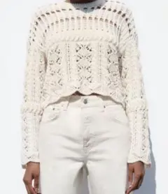 ZARA ザラ　コンビ オープンニット セーターS