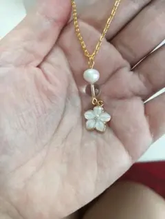 天然パール 四つ葉クローバー フラワー かわいい S925銀 ネックレス 