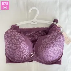 アモスタイル　夢みるブラ　Deep V ブラ&ショーツセット　プラム　E75M