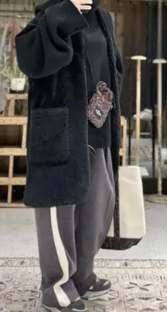 ARMEN ロングフリースボアベスト 00黒リバーシブル新品未使用未試着タグ付き