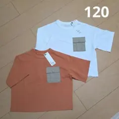 【120】GU KIDS ドライポケットボクシーT(5分袖) ホワイト、オレンジのサムネイル