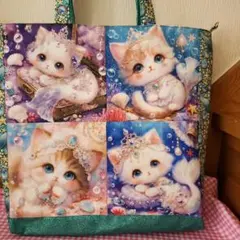 ハンドメイド、紫陽花とうさぎパネル生地、ビッグサイズトートバッグ