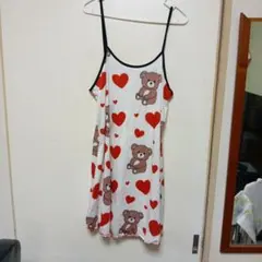 クマとハートのノースリーブミニワンピース XL