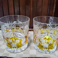 クリスタル花柄ロックグラス2個セット
