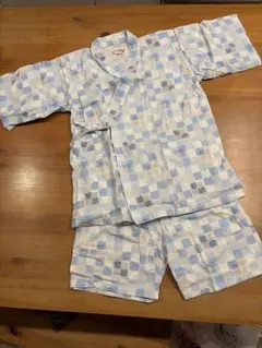 水色チェック柄 甚平 130cm