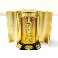 美品 厨子付き聖観音菩薩 合金製 9.5cm【牧田秀雲作】