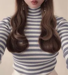 GRL ボーダー柄フレアスリーブリブニットトップス