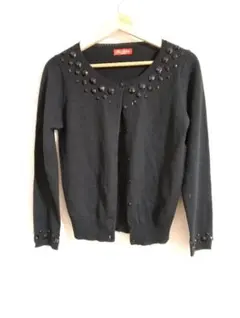 ビーズ装飾 ブラックカーディガン 長袖