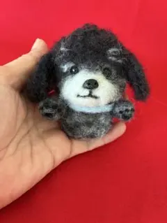 羊毛フェルト 犬 トイプードル　シルバー（白と黒とグレー）ぬいぐるみ　ブローチのサムネイル