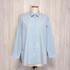 【ユニクロ】長袖カラーシャツ 羽織り シンプル 無地 オフィスカジュアル 水色