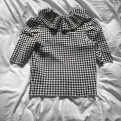 SNIDEL 千鳥柄 半袖ニット　フリル