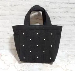 パール付きヌビバッグ　ヌビトートバッグ　上品　キレイめ　ブラック
