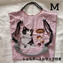 【訳あり】ボールアンドチェーン エコバッグ 猫 刺繍 M ストラップ付き