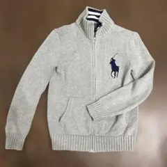 ビックポニー　ポロ刺繍 グレー カーディガン