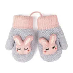 手袋 子供用 ミトン型 キッズ グローブ ひも付き 冬 保温 防寒 裏起毛のサムネイル