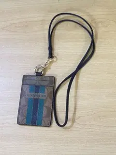 Coachストライプ柄 レザーパスケース