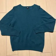 【美品】UNIQLO XL プレミアムラムクルーネックセーター グリーン