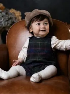 新品 cottoli コトリ ツイード カバーオール 80 チェック ロンパース