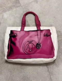 アルマーニ キャンバス ハンドバッグ ホワイト ピンク系 A4 ノートPC収納可