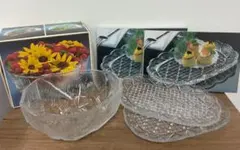 【美品】HOYA クリスタルガラスボウル ＆ 楕円プレート2枚 3点セットのサムネイル