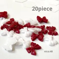 【48】ネイルパーツ　リボン　ワインレッド&ホワイト　(同封値引き50円)