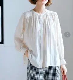 grove　長袖ブラウス　サテンブラウス　アイボリー　レディース　きれいめ　S