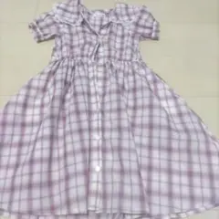 紫と白のチェック柄ワンピース　110cm