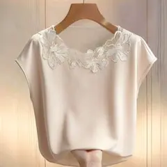 彼ウケ抜群♡】花柄レースブラウス アイボリー 清楚系 高見え 華奢見え デート服