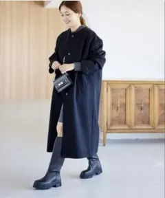 ジャーナルスタンダード　スーパー140ビーバーノーカラーコート　黒　38