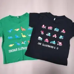 【2枚セット】恐竜と車のイラストTシャツ 110cm