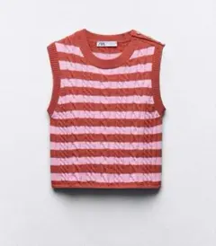 ZARA ノースリーブニット　ボーダー　ストライプケーブルニットトップス